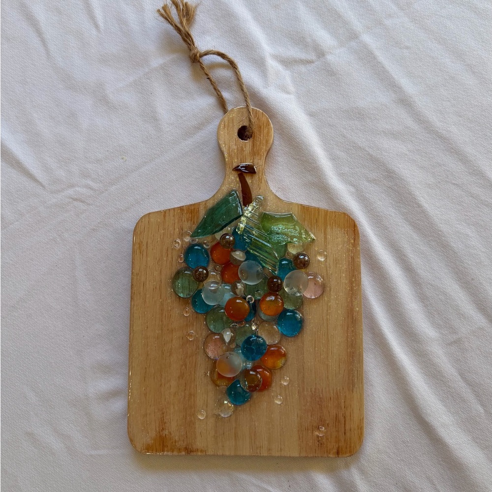 Decorative Mixed-Media Wood Panel with Multicolor Glass Cluster